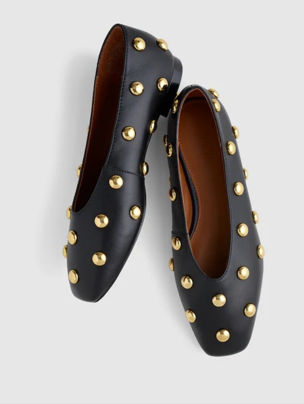 Madewell Mylie Ballet Flat Gold Studs Black Leather Size 6.5 $148